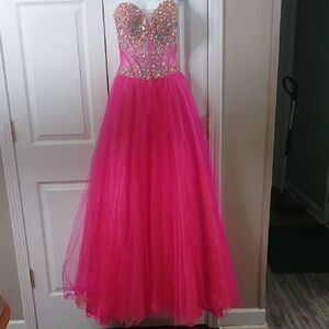 Night Moves hot pink orange underlay gem upper body prom formal dress Sz 6